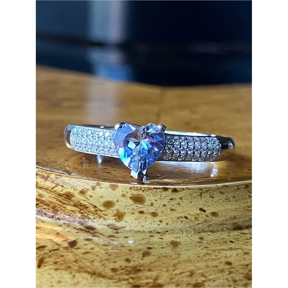 Natural Peacock Tanzanite Sterling Silver Heart Ring Size 8